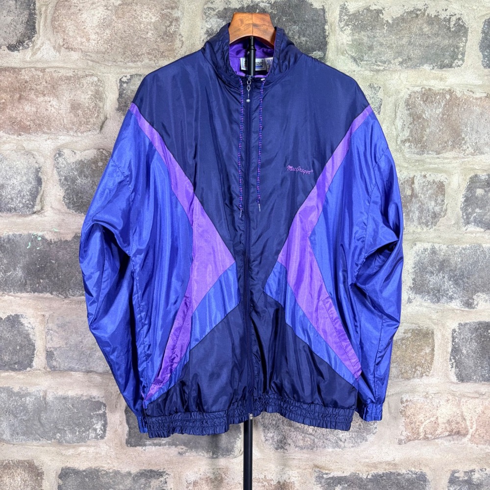 Vintage MacGregor Mens Large Colorblock Windbreaker Jacket Blue Purple 90s Retro